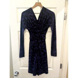 New York & Co A Line Dress V Neck Long Sleeve Black & Purple Career Casual XS